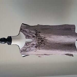 Carole Little Linen Embroidered Brown Tank Women Top‎ Size Large